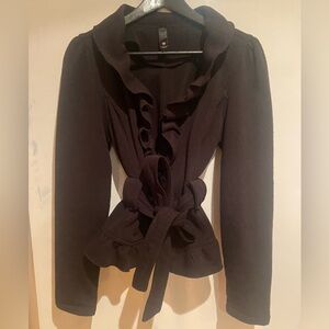 Women’s Black Ruffle Tie-Waist Jacket